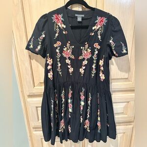 Chelsea & Theodore Black Floral Embroidered Dress